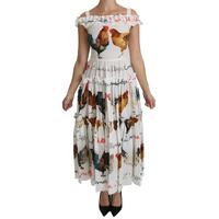 100% Authentic Dolce & Gabbana Sheath Midi Dress with Rooster Print 38 IT Women thumbnail