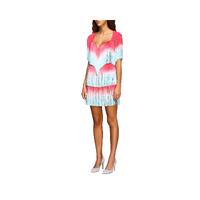 Elisabetta Franchi Pink Dress with Light Blue Shaded Franges 42 IT Women thumbnail