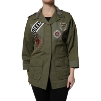 Dolce & Gabbana Women's Military Green Queen Embellished Coat Jacket - 40 IT thumbnail