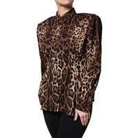 Dolce & Gabbana Women's Brown Leopard Silk Button Down Coat Jacket - 42 IT thumbnail