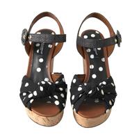 Dolce & Gabbana Women's Black  Wedges Polka Dotted Ankle Strap Shoes Sandals - 37.5 EU thumbnail