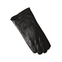 Dolce & Gabbana Men's Black Leather Embossed Logo Short Hands Gloves - 10 thumbnail