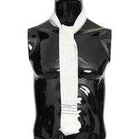 White Silk Mens Tie Scarf Wrap with Polka Dotted Fringes One Size Men thumbnail