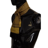 Dolce & Gabbana Men's Yellow Patterned Silk Neck Wrap Fringe Scarf - One Size thumbnail