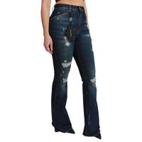 High Waist Flare Denim Jeans with Queen Patch Embroidery 38 IT Women thumbnail