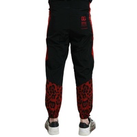 Dolce & Gabbana Men's Black Red Leopard Print Nylon Jogger Pants - 48 IT thumbnail