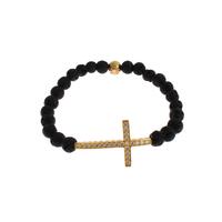 NIALAYA Gold Plated Sterling Silver Bracelet with CZ Diamond Cross XS Women thumbnail