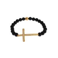 Authentic NIALAYA Bracelet with Matte Onyx Beads and CZ Diamond Cross S Women thumbnail
