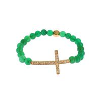 NIALAYA Green Jade Bead Bracelet with CZ Diamond Cross M Women thumbnail