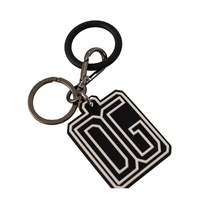 Dolce & Gabbana Men's Black White DG Rubber Logo Silver Ring Keychain - One Size thumbnail