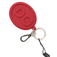 Dolce & Gabbana Women's Red Rubber DG Logo Silver Brass Metal Keyring Keychain - One Size thumbnail