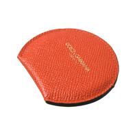 Dolce & Gabbana Women's Orange Calfskin Leather Round Logo Hand Mirror Holder - One Size thumbnail