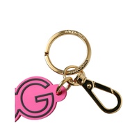 Dolce & Gabbana Women's Pink Rubber Gold Tone Metal DG Logo Keyring Keychain - One Size thumbnail