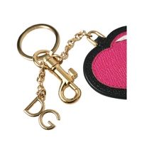 Dolce & Gabbana Women's Pink Black Heart Leather Gold Tone Brass Keyring Keychain - One Size thumbnail