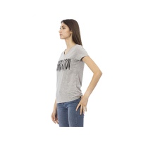 Trussardi Action Women's Elegant Gray V-Neck Tee with Chic Print - L thumbnail