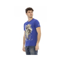 Trussardi Action Men's Sleek Blue Cotton Tee with Unique Front Print - L thumbnail