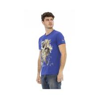 Trussardi Action Men's Sleek Blue Cotton Tee with Unique Front Print - M thumbnail