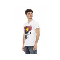 Trussardi Action Men's Elegant White V-Neck Tee with Front Print - XL thumbnail