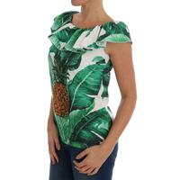 Cap Sleeve Blouse Top with Ruffled Neckline and Sequined Pineapple Embroidery 36 IT Women thumbnail