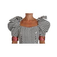 Cropped Top with Puff Sleeves and Crystal Button Embellishment 42 IT Women thumbnail