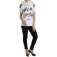 Dolce & Gabbana Women's White Cotton Christmas Sequin Fur T-shirt - 38 IT thumbnail