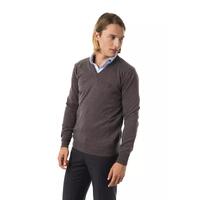 Embroidered V-neck Sweater in Extrafine Merino Wool M Men thumbnail