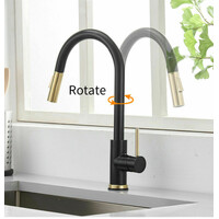 2023 Brushed Gold Spout Matte Black pull out with spray function kitchen mixer tap faucet thumbnail
