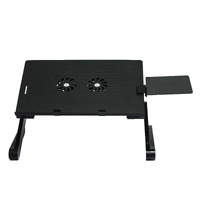 Portable Laptop Desk with Fan & Mouse Board - Aluminum Alloy Folding & Heightening - Black thumbnail