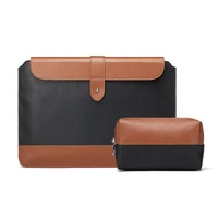 11-12 Inch Horizontal Microfiber Notebook Liner & Power Bag - Black & Brown thumbnail