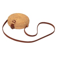 Handmade Round Rattan Bag Vintage Art Beach Diagonal Bag 18X18X6Cm thumbnail