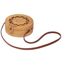 Handmade Rattan Bag Flower Pattern Autumn Design Vintage Art Beach Diagonal Bag 20X20X8Cm thumbnail