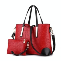 Vintage 2-in-1 Messenger Bag with Crocodile Pattern and Leather Wallet - Black thumbnail