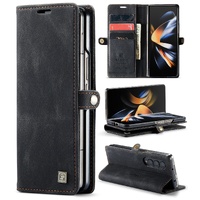 Vintage Rfid Leather Phone Case for Samsung Galaxy z Fold 4 - Wine Red thumbnail