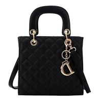 Leather Crossbody Bag with Rhombus Pattern for Women - Red thumbnail