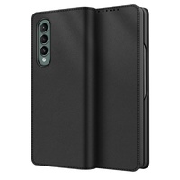 Foldable Leather Phone Case for Samsung Galaxy z Fold 4 - Horizontal Flip - Plain Black thumbnail