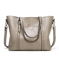 Stylish All-match Leather Handbag - Wax Finish - Wine Red thumbnail