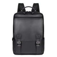Men Black Cowhide Leather Backpack for Casual Business with Laptop Compartment thumbnail