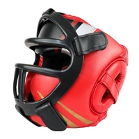 Competition Sparring Boxing Helmet For Head Protection - Red With Mask - M thumbnail