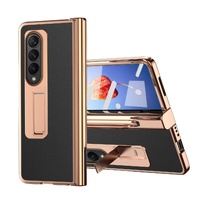 Premium Litchi Leather Hinged Phone Case for Samsung Galaxy z Fold 4 - with Pen - Blue thumbnail