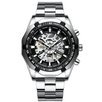 Stylish Men Automatic Mechanical Watch with Steel Band - Black thumbnail