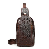 Men Cowhide Crocodile Texture Crossbody Chest Bag One Shoulder Design - Crocodile Head thumbnail