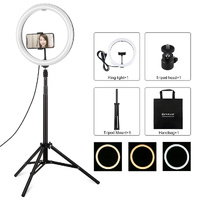 11.8 Led Ring Light with Tripod and Phone Clamp - 3 Modes Dual Colour Temperature Dimmable - Black thumbnail