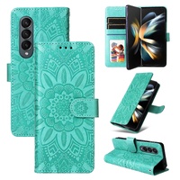 Sunflower Embossed Leather Phone Case for Samsung Galaxy z Fold 4 / 5g - Blue thumbnail