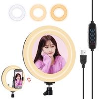 7.9 Usb 3 Modes Dimmable Dual Colour Led Ring Light with Mirror for Vlogging and Photography - Black thumbnail