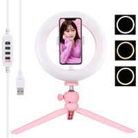 7.9 Led Ring Light with Tripod and Phone Clamp - 3 Modes Dimmable Dual Colour Temperature - Black thumbnail