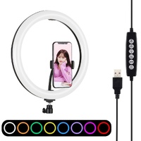 30cm Curved Surface Led Ring Light with Tripod and Phone Clamp - 10 Modes 8 Colours Usb Powered thumbnail