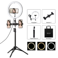 11.8 Led Ring Light with Tripod & Dual Phone Brackets - Usb 3 Modes Dual Colour Temperature - Vlogging & Live Broadcast Kit thumbnail
