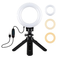 Usb 3 Modes Dimmable Led Ring Light & Pocket Tripod Kit with Cold Shoe Ball Head - 4.7 Inch Diameter thumbnail