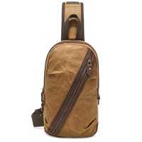 Canvas & Leather Men Chest Bag Crossbody & Waist Bag Combo - Khaki thumbnail