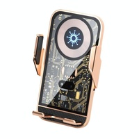 15w Fast Wireless Charger with Infrared Sensor for C10 Car Navigation - Transparent Stand - Golden thumbnail